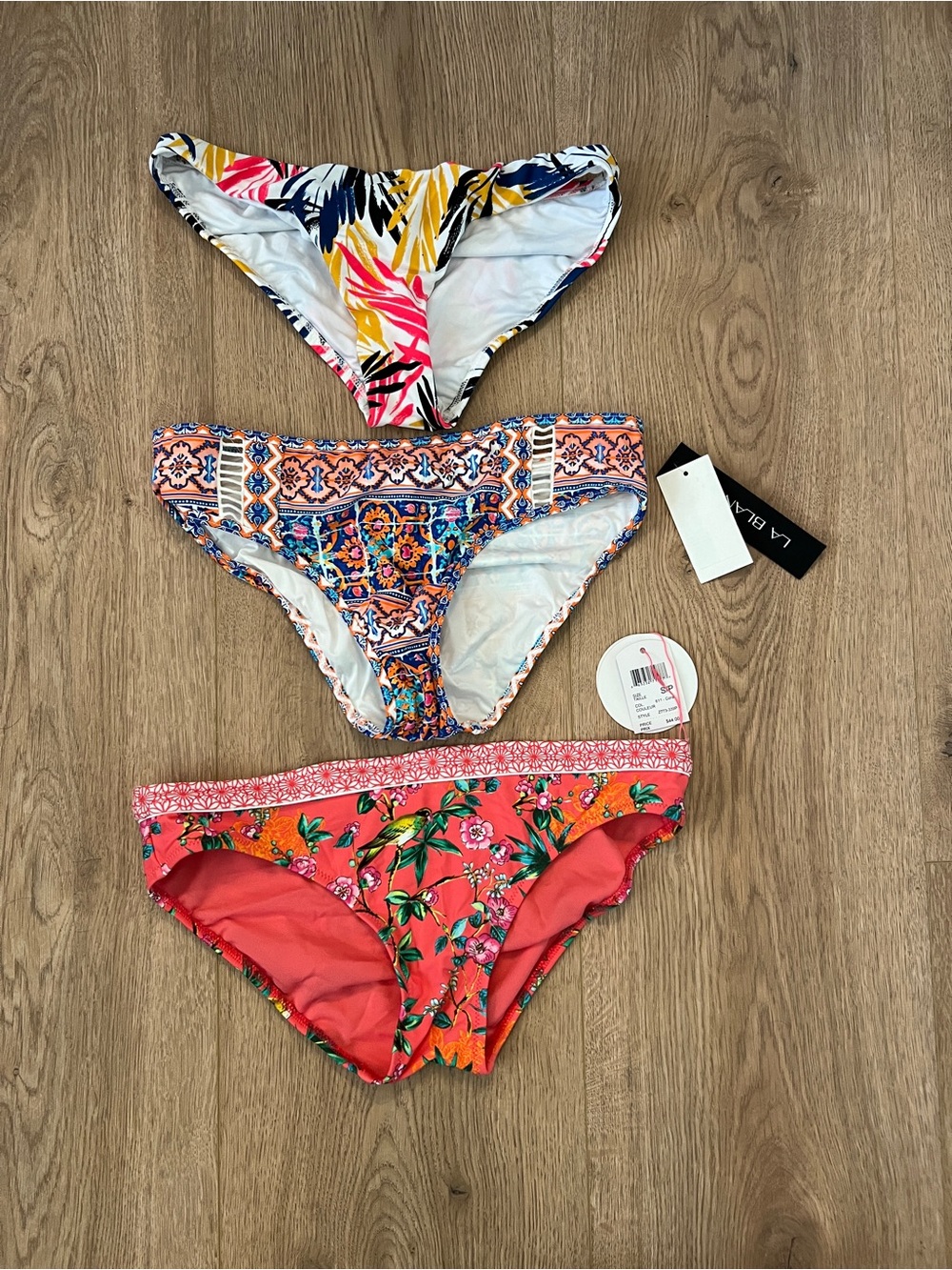 Three-Pair Mixed Print Bikini Bottoms - Tropical, Mosaic & Floral Designer Swim